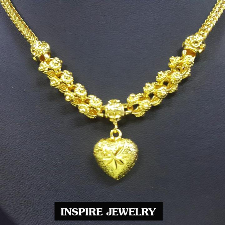 inspire-jewelry-สร้อยคอทองลายดอกจิกห้อยหัวใจตอกงานงานแบบร้านทอง-สวยงามมาก