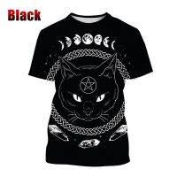 2023 NEWNew แฟชั่น3D พิมพ์ Moon Phase Starry รูปแบบคาถาแมวผู้ชายและผู้หญิง Harajuku เสื้อยืด Gothic Dark สไตล์ฮาโลวีนคอสเพลย์เสื้อยืด