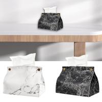 Tissue Case Box Container PU Leather Marble Pattern Box Bag Pouch Tissue Cosmetic Napkin Holder Organizer Case Papers E8W4