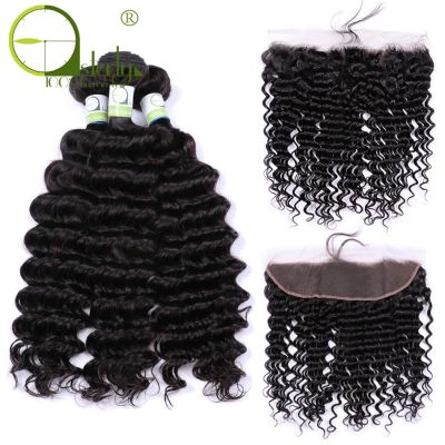 Sterly Deep Wave Bundles With Frontal Closure Human Hair Bundles With Closure Remy Malaysian Hair Bundles With Closure