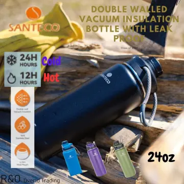 Insulated Water Bottles 24 oz, Santeco Stainless Steel Bottle with Lanyard  & Wide Mouth Spout Lid, Leak Proof, Double Wall Vacuum Water Bottle, Keep