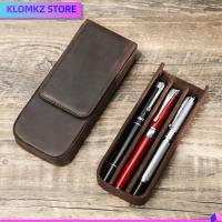 KLOMKZ 3ช่อง เคสปากกาหนังแท้ ประเภทลิ้นชักลิ้นชัก สร้างสรรค์และสร้างสรรค์ กล่องเก็บปากกา หรูหราสุดหรู กล่องใส่ดินสอ อุปกรณ์การเรียนสำนักงาน