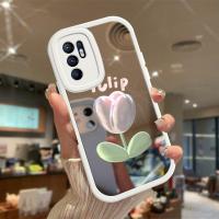 เคสสำหรับโทรศัพท์ OPPO Reno6 4G Reno6ภาพวาดสีน้ำมันดอกไม้มีลวดลาย5G เคสกันกระแทกกล้องกันกระแทกพื้นผิวกระจกฝาหลัง