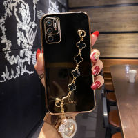 COROGI เคส Xiaomi POCO M3 / POCO Pro พร้อมสายรัดข้อมือลาย M3โคลเวอร์นำโชคกำไลข้อมือหรูหราชุบ6D ด้วยเคสมือถือขอบสี่เหลี่ยมกรอบด้านหลังป้องกันซิลิโคนแบบนิ่ม