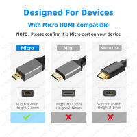 SPADE หลายขนาด สาย HDMI ชนิด D Micro HDMI เป็น HDMI ความละเอียดสูง สายส่งข้อมูล ของใหม่ ร่างกายด้ายถัก สายเคเบิลวิดีโอ กล้องถ่ายรูปสำหรับกล้อง