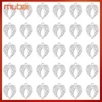 MUBAI 60pcs 21x17mm จี้ปีกนางฟ้า ปีกนางฟ้า เงินสีเงิน เสน่ห์ของปีกนางฟ้า เสน่ห์ของนางฟ้า เป็นรูกลวง ทำเครื่องประดับ DIY