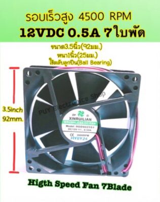 FAN 12VDC 0.5A 2สาย 7ใบพัด Higth Speed Fan7Blade รอบเร็วสูง4500RPM พัดลมระบายความร้อนรอบจัด สินค้าในไทยจัดส่งไว