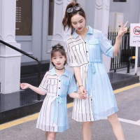 Summer Mother Daughter Dress Chiffon Stitching Shirt Dresses for Mom and Me Woman Clothes Fashion Girl Family Matching Outfit