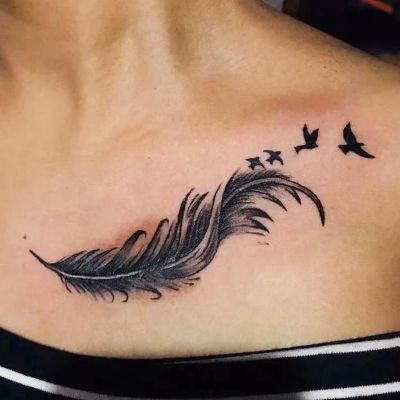 【YF】 1PC Body Art Temporary Tattoo Stickers Feather Bird Flower Waterproof Fake Tattoos Arm Clavicle Waist Water Transfer