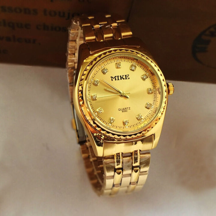 quartz-watch-mico-นาฬิกาข้อมือคู่สีทองเต็มรูปแบบนาฬิกากันน้ำ