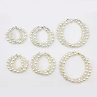 Women Elegant White Pearl Round Circle Hoop Earring Oversize Pearl Geometric Ear Rings Fashion Jewelry