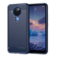 สำหรับ Nokia 5.4คาร์บอนไฟเบอร์เนื้อลายขนแปรงเคสโทรศัพท์ TPU (สีน้ำเงิน)