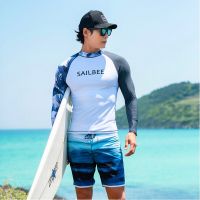 SAILBEE ชุดว่ายน้ำเสื้อแขนยาวผู้ชายป้องกันรังสียูวีของผู้ชายเสื้อ Surf แห้งเร็วชุดแรชการ์ดว่ายน้ำสำหรับชุดว่ายน้ำ