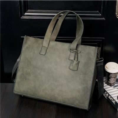 2021 Newest Horizontal Business Handbag Green Leather Briefcases Men Large Capacity Shoulder Bag Fashion Zipper Crossbody Bags