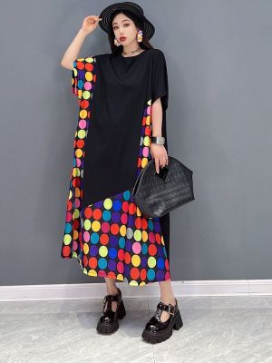 XITAO T-shirt Dress Loose Fashion Casual Women Asymmetrical Contrast Color Women