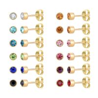 12 Pairs 18K Surgical Stainless Steel Stud Earrings,CZ Birthstone Colourful Crystal Earring Sets for Women and Girls 3MM 4MM 5MM