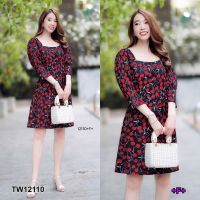 J12110 Dress เดรส แขนตุ๊กตา ลายเชอร์รี่ Dress with doll sleeves, cherry pattern