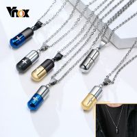 ◆❇ Vnox Hollow Pill Necklace for Men WomenCross EngravedCremation Urn PendantPerfume HolderAshes Vial Keepsake Memorial Jewelry