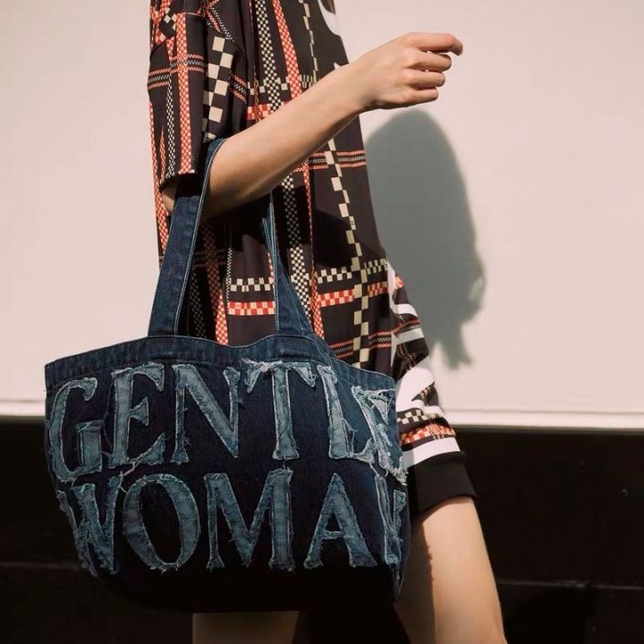 thailand-gentlewoman-xiaoyou-primiily-same-style-denim-letter-casual-pure-cotton-large-canvas-tote-bag