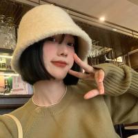 [COD] Lamb wool fishermans hat womens autumn and winter style big head circumference warm bucket Korean version show face millet tide