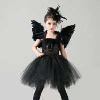 【YP】 Lake Costume Baby Gothic Witch Tutu Kids Evil Feather Child