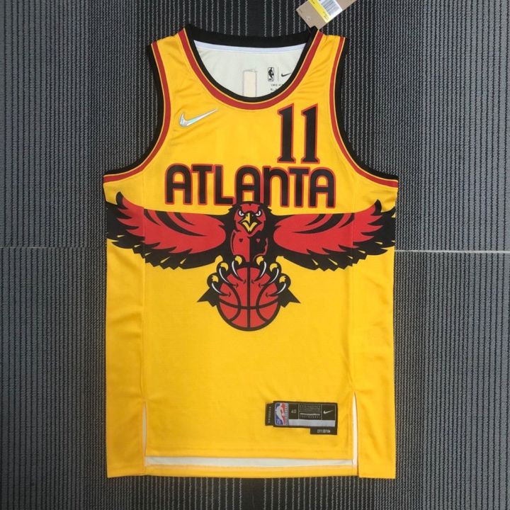 เสื้อกีฬาบาสเก็ตบอล-ลายทีม-atlanta-hawks-สีเหลือง-2023nba-j-2021-22