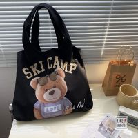 【BA】✠✵ 2022 Original European-style hand-painted bear illustration shoulder bag school bag literature and art simple large-capacity travel canvas bag