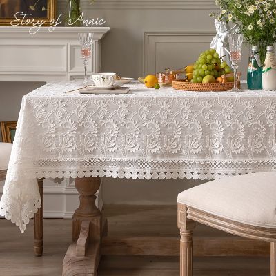 Luxury Lace Tablecloth for Living Room Bedroom Cover Table Party Table Cloth American White Embroider Table Decoration