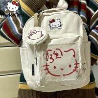 Sanrio Hello Kitty กระเป๋าผู้หญิง,กระเป๋าแฟชั่นดีไซน์ Tas Ransel Grafiti Y2k ความจุขนาดใหญ่ลำลองใหม่กระเป๋านักเรียนเกาหลีกระเป๋าสะพายไหล่น่ารัก