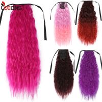 Long Synthetic Corn Wave Ponytail Extension Clip In Ombre Red Pink Color Curly Wavy Hair Extensions Tie Up Ponytail Hair Piece Wig  Hair Extensions  P