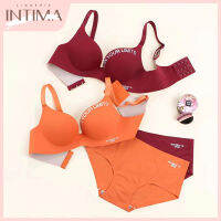 INTIMA บราและกางเกงชั้นในดันมันวาวพิมพ์ลายตัวอักษรสำหรับผู้หญิงไร้รอยต่อไม่มีชุดเสื้อผ้าชั้นในชุดชั้นในลวด