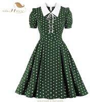 【Ladies shop】 SISHION VintageGreen Polka Dots WomenVD156050s 60S ผู้หญิง PartyShort แขน A LineDress