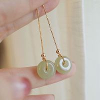 Natural Hetian Jade Magnolia Earrings Female S925 Silver Cloisonne Jade Earrings Anti-Allergy Temperament White Jade Earrings