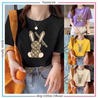 COD NuanyunCartoon rabbit print tee top Korean casual womens T-shirt Soft round neck short-sleeved top College style_07