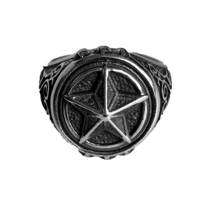 บุคลิกภาพ Punk Titanium Steel Ring Mens Trend Pentagram Ring แหวนหิน 868S