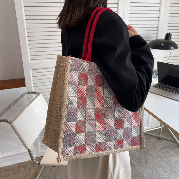 high-grade-large-capacity-linen-leisure-class-bag-womens-fashion-commuter-shoulder-tote-bag-korean-style-portable-shopping-bag