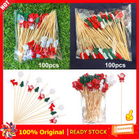 100Pcs Christmas Disposable Bamboo Skewers อาหาร Picks ส้อมผลไม้ Christmas Party เค้กขนมสลัด Sticks ไม้จิ้มฟัน Skewer