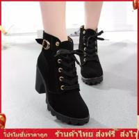 Women Shoes Fashion Boots New Ladies Short Boots Vintage Martin Bootsผู้หญิงเลดี้หนัง PU ส้นสูงมาร์ตินข้อเท้ารองเท้าซิป