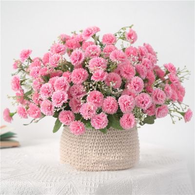 【CC】 Pink artificial flowers bridal bouquet vase on wedding autumn decoration silk flower rose carnation fake plant