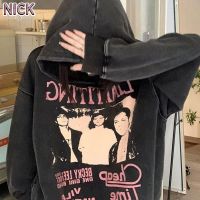 เสื้อกันหนาวมีฮู้ดผู้หญิง NICK American High Street แจ็คเก็ตสไตล์เกาหลีหลวมฤดูใบไม้ร่วงและฤดูหนาวกำมะหยี่