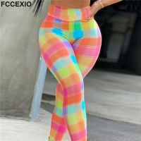 [HOT HULXOIQQQEWV 573] FCCEXIO 2022ตารางสี3D พิมพ์ผู้หญิงกางเกง Push Up วิ่งกีฬา Leggings บางกางเกงหญิงกางเกงลำลองเลกกิ้งออกกำลังกาย