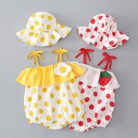 Cute New Baby Girl Clothes Bodysuit For Newborns One-Piece + Hat Set Thin Outing Suit Princess Clothes Female Summer Baby Romper