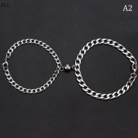 ZLL 2pcs Punk Silver Color Chain Couple Bracelet For Women Stainless Steel Romantic Magnet Men Paired Things Fashion Jewelry Pulsera