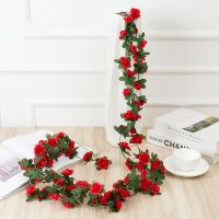 2.2M Artificial rose flowers rattan autumn Small Peony String decor silk fake garland for wedding home ho Garden Decoration