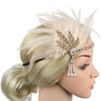 1920S ที่คาดผมวัยรุ่น Headpiece Bulu คำราม20S เหรียญใบแรงบันดาลใจ Great Gatsby แถบคาดศีรษะมุกผู้หญิงเครื่องประดับผม