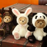 cute retro Panda teddy bear plush stuffed toys plush joint Rabbit becomes teddy bear doll kids toys birthday Christmas gift