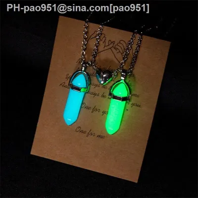 2Pcs/Set Luminous Hexagonal Column Heart Pendant Couple Magnetic Necklace Natural Stone Geometric Pendant Necklace Jewelry Gifts