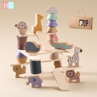 Montessori Wooden Cartoon Animal Stacking Toy Set Kindergarten Early Education Toys Building Block Wood Toy For Children