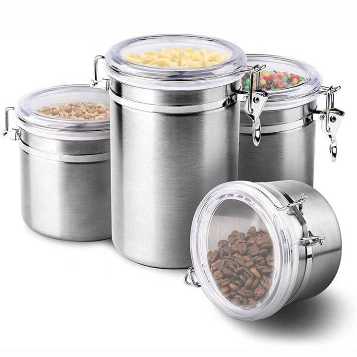 4Pieces Canister Set Stainless Steel Airtight Food Storage Container