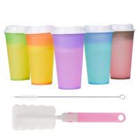 Color Changing Cups 5 Pieces Reusable Tumbler with Lids and Straws Ice Water Color Changing BPA Free Tumbler Party Cups